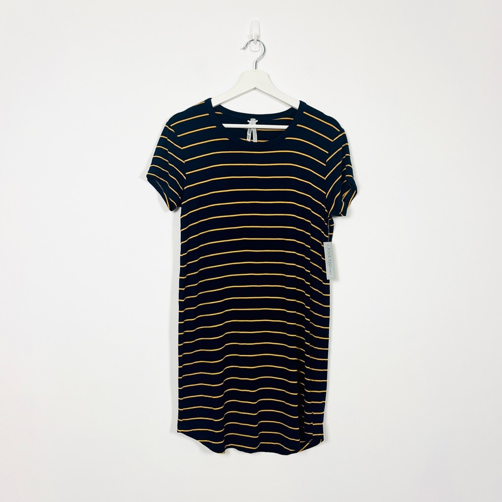 NWT Jo & Co Jeans Blue/Gold Striped Scooped Hem T-Shirt Dress